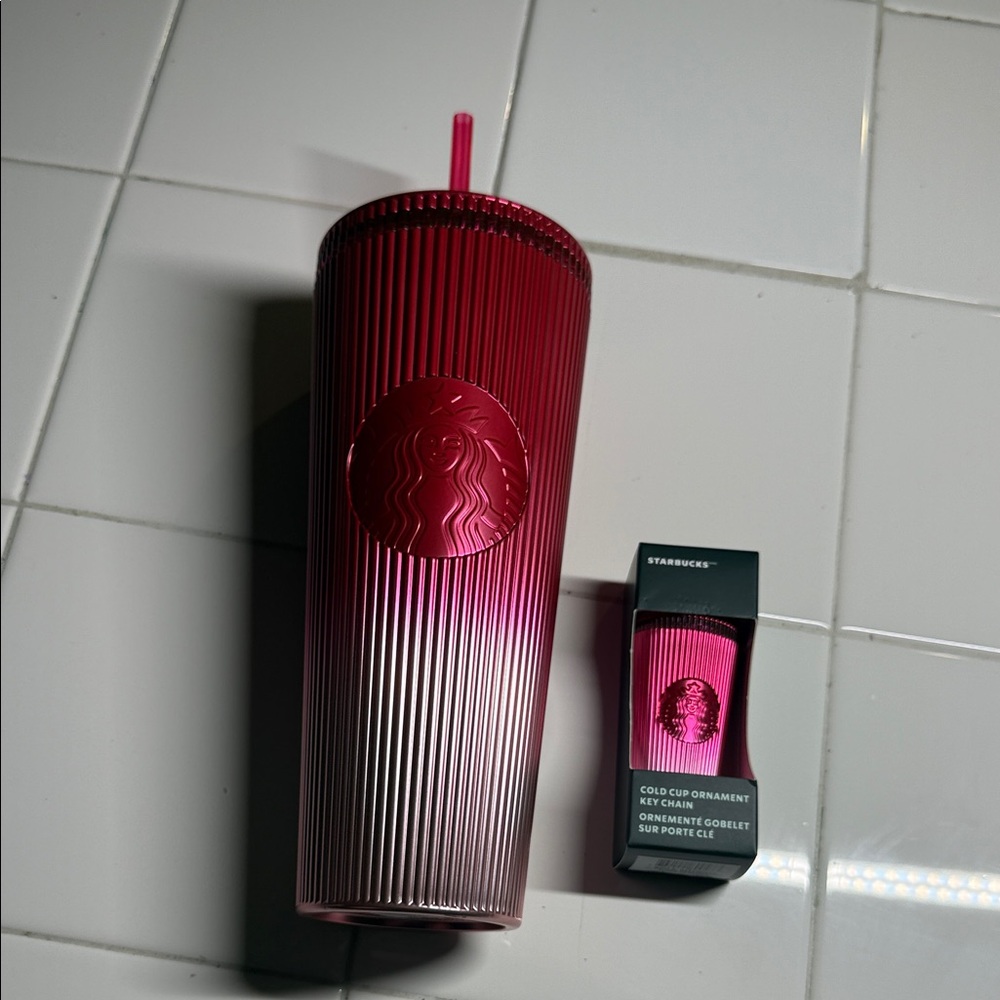 24 oz, Venti, cold cup Vibrant Starbucks tumbler pink. matching ornament. New